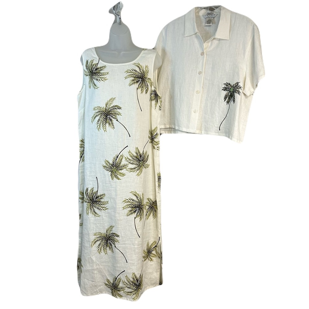 John Paul Richard 100% Linen Maxi Dress Set Size L Petite Pull On Resort Beachy